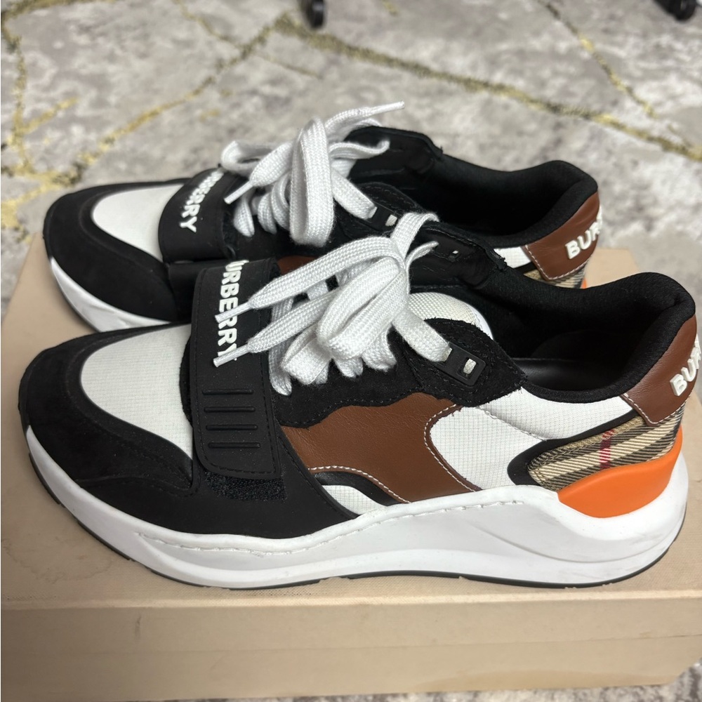 100%Authentic - like new unisex Burberry Black, White, and Brown Sneakers